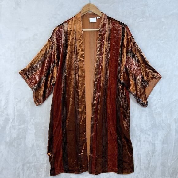Ett:Twa by Anthropologie Tops - Ett:Twa by Anthropologie Long Velvet Kimono Cardigan M/L Petite Metallic Rust